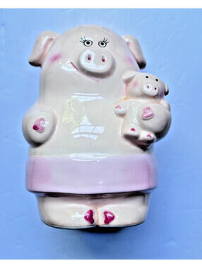 Vintage Lefton ceramic piggy bank with floral decoration